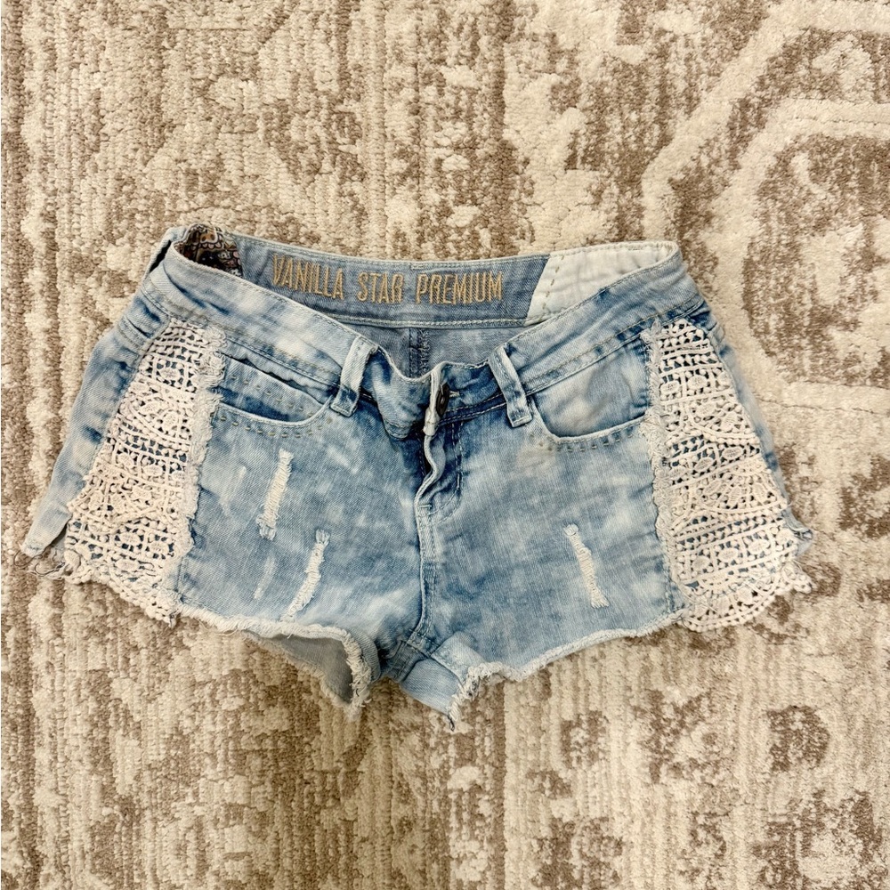 Vanilla Star Light Blue Jean Shorts with Lace